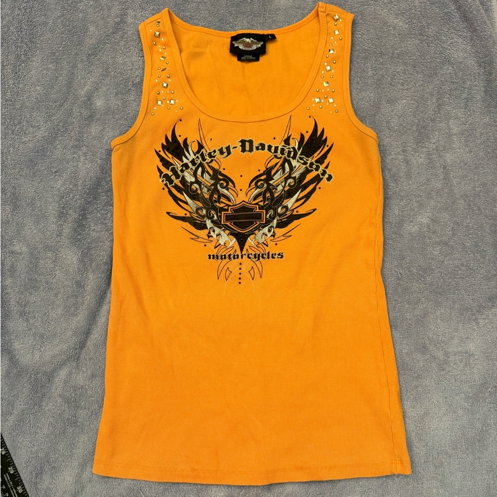 Harley-Davidson Studded Orange Tank Top